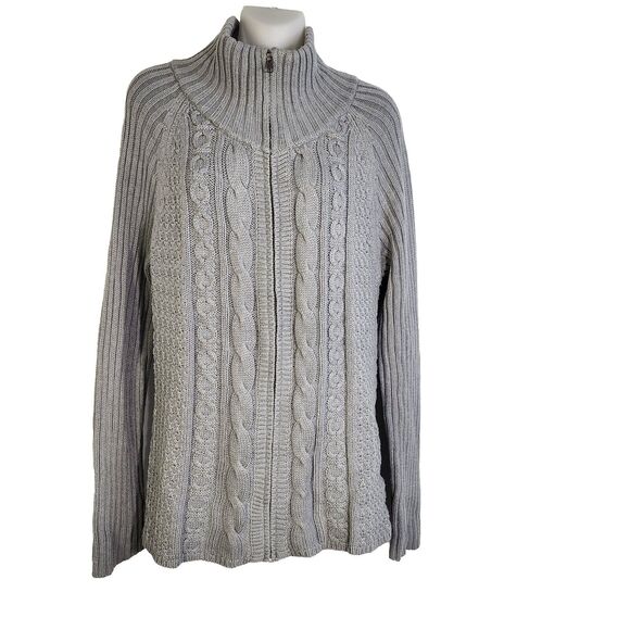 Coldwater Creek Womens Sweater Cardigan Medium 10-12 Gray Full Zip Cable Knit - Picture 1 of 11
